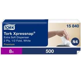   N4 15840 Tork Xpressnap Soft szalvéta, fehér, 2réteg, 1/4 hajtott, 500db/csomag