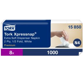   N4 15850 Tork Xpressnap Soft szalvéta, fehér, 2réteg, 1/4 hajtott, 500db/csomag