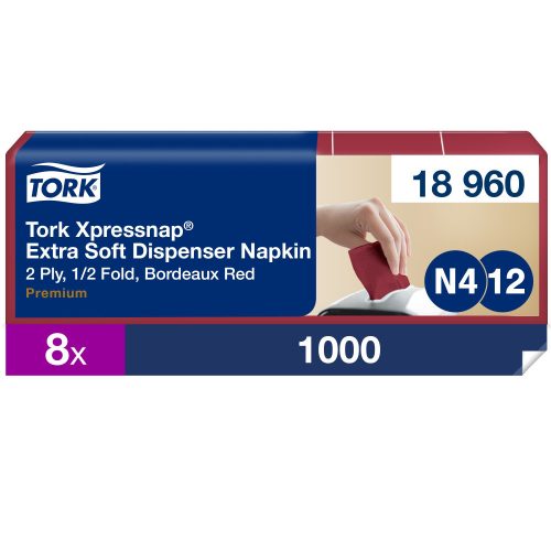 N4 18960 Tork Xpressnap Extra Soft adagolós szalvéta Bordó