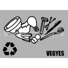   354222 Szelektív hulladékgyűjtő cimke vegyes felirat szürke