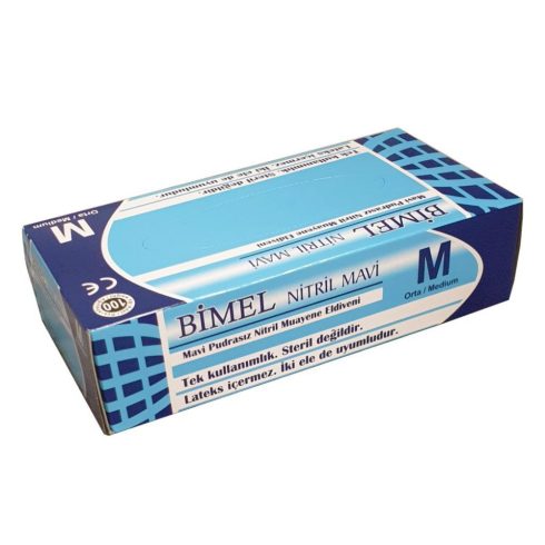 Bimel Nitril vizsgáló kesztyű, púdermentes, kék "M" 100 db/doboz