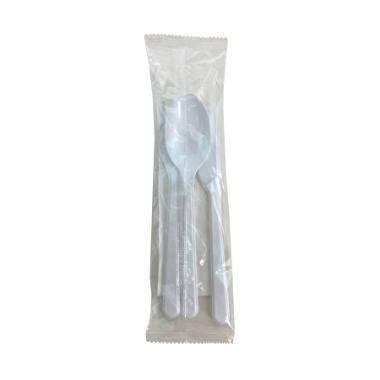 Csomagolt evőeszköz - fehér kanál+villa+kés+szalvéta (zebra)