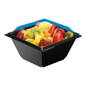   RPET Salátás tál tetővel, fekete alj + átlátszó tető, 135x135x100mm, 750ml