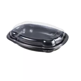   Rosty ovális tálca 1 részes(850 ml)PP fekete+páramentes OPS tető(261x198x65mm)