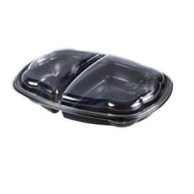   Rosty ovális tálca 2 részes(500+300 ml)PPfekete+páramentes OPS tető(261x198x55m)