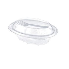   Egybefedeles ovális tálka villatartóval 500 ml PET - 190x119x70 mm (Hotform)