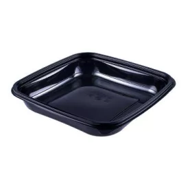   Dishy szögletes nagy tál 190x190x45mm 750ml PET fekete (tető: 22200051)