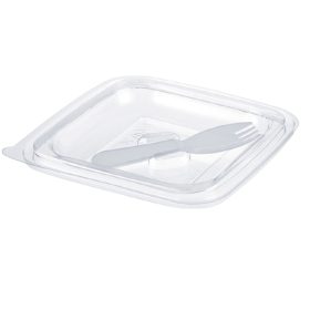   Dishy szögletes tál tető PET víztiszta villa tartóval 125x125x17mm 250-500ml