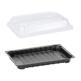   PET fekete kínáló tálca víztiszta tetővel 185x110x32 mm (K-302PETC)