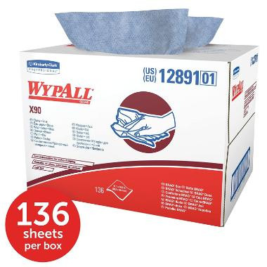 KC 12891 WypAll X90 ipari törlő Brag Box-ban, kék, 43x28cm, 136 lap/doboz