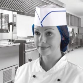   HPC DM07B Egyszerhasználatos papír sapka, kék csíkkal, 100db/csom