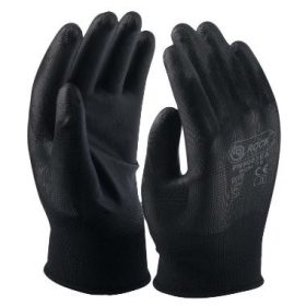   Safety First poliészter kesztyű, PU tenyérmártott, fekete XXL