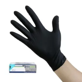   Egyszehasználatos nitril kesztyű fekete, púdermentes 100 db/doboz L
