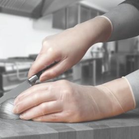   HPC GD47 Shield Clear púderezett vinil kesztyű, áttetsző L