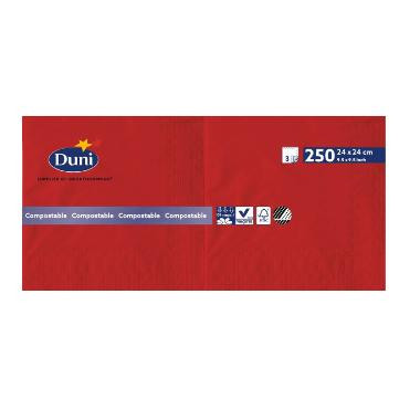 Duni 168414 tissue szalvéta, piros, 24x24 cm, 3 réteg,  1/4 hajtott, 250db/csom