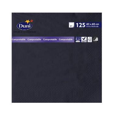 Duni 179000 tissue fekete szalvéta, 40x40cm, 2 réteg, 1/4 hajt., 10x125db/csomag