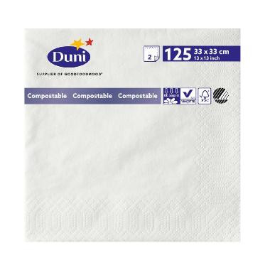 Duni 180376 tissue szalvéta, fehér, 33x33cm, 2 réteg, 1/4 hajtott, 125db/csom