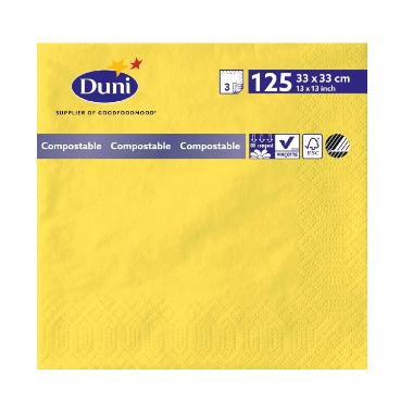 Duni 180437 tissue szalvéta, sárga, 33x33cm, 3 réteg, 1/4 hajtott, 125db/csom